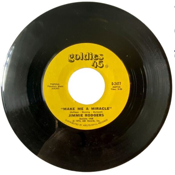 Jimmie Rodgers Secretly Make Me A Miracle Vinyl 1973 Goldies 45 Collector Series - Picture 6 of 8